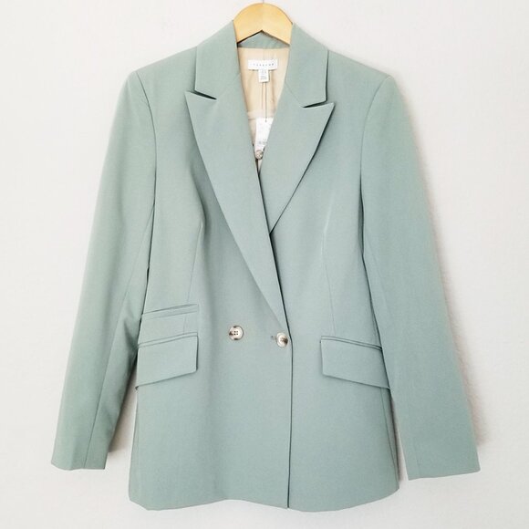 NEW Topshop Kiki Double Breasted Blazer Jacket Size 6 Sage Green Retro Chic $95 - Picture 5 of 16
